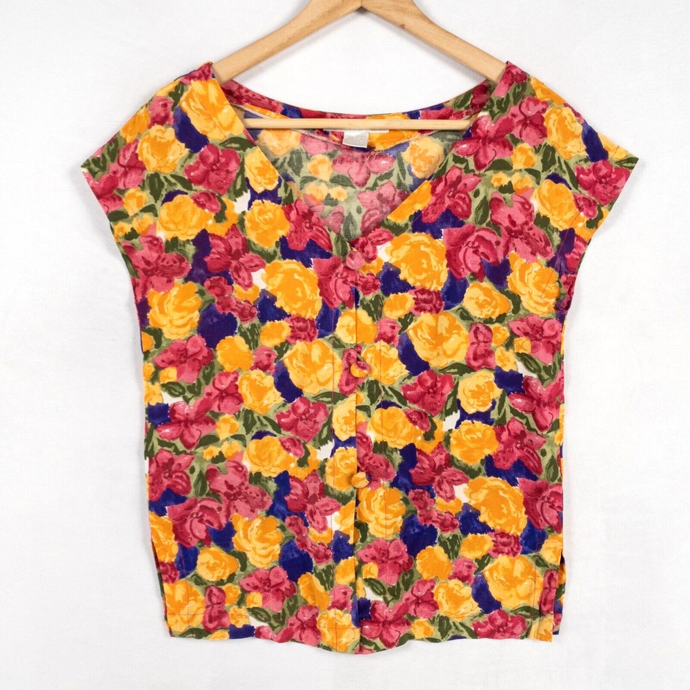 Vintage The Limited Shirt Sz Small Multicolor Floral Button Up 100% Rayon V Neck